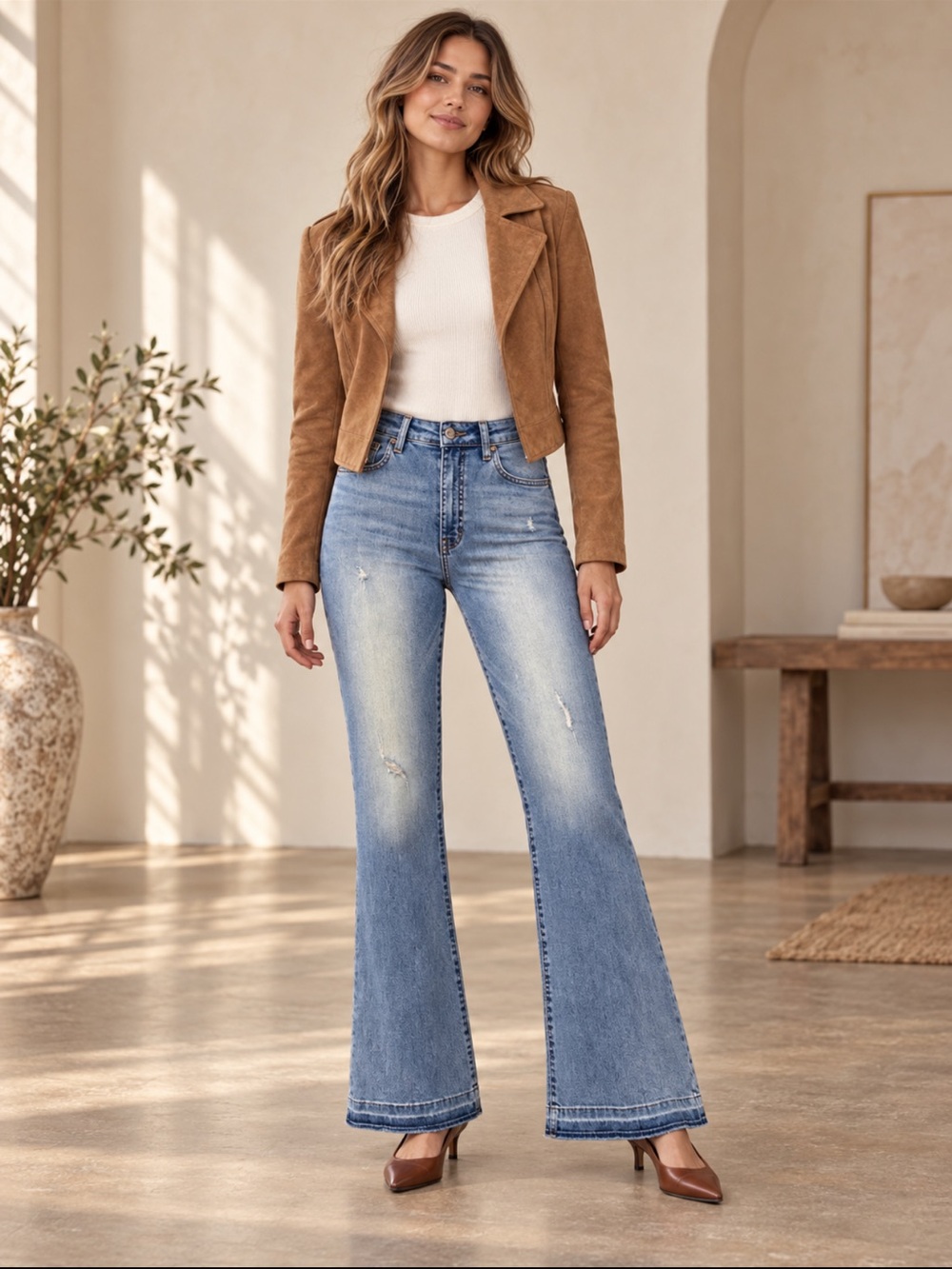 Francesca’s Harper Heritage High Rise Flare Jeans Size 28 Light Wash Denim